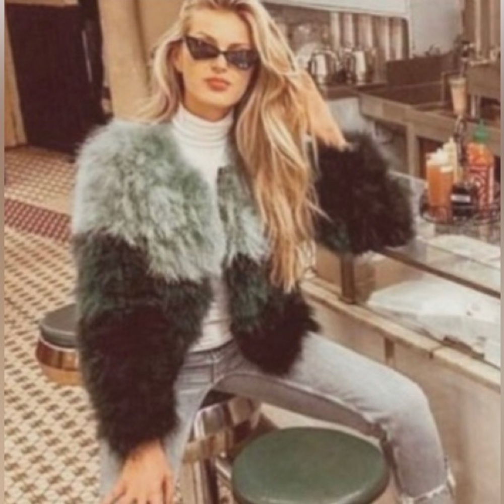 Chaser Feather Fur Jacket Teal Green Ombré Marabou